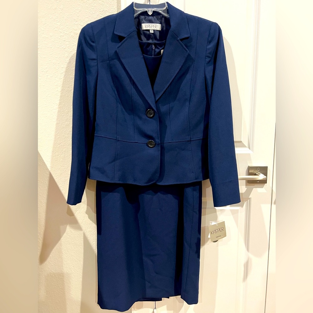 KASPER Women’s Navy Two-Piece Suit (Jacket + Dress) - Size 12P (NWT)